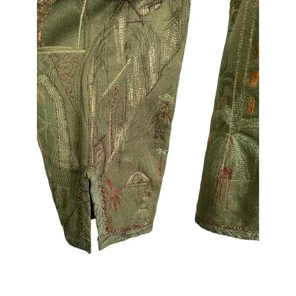 Chico's army green embroidered fashion jacket, size 1 - Picture 4 of 6